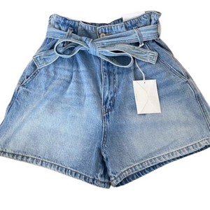 KANCAN high waisted denim shorts with waist tie NWT in women’s size Large